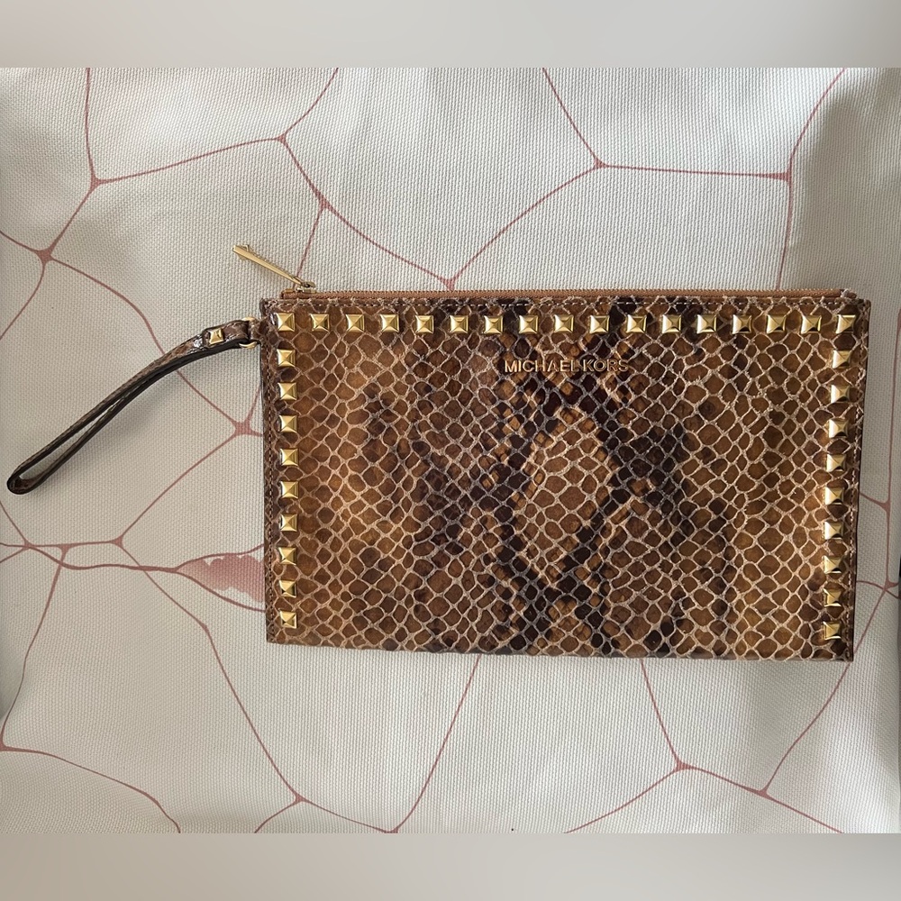 Michael Kors Tan Snake Print Clutch/Wristlet